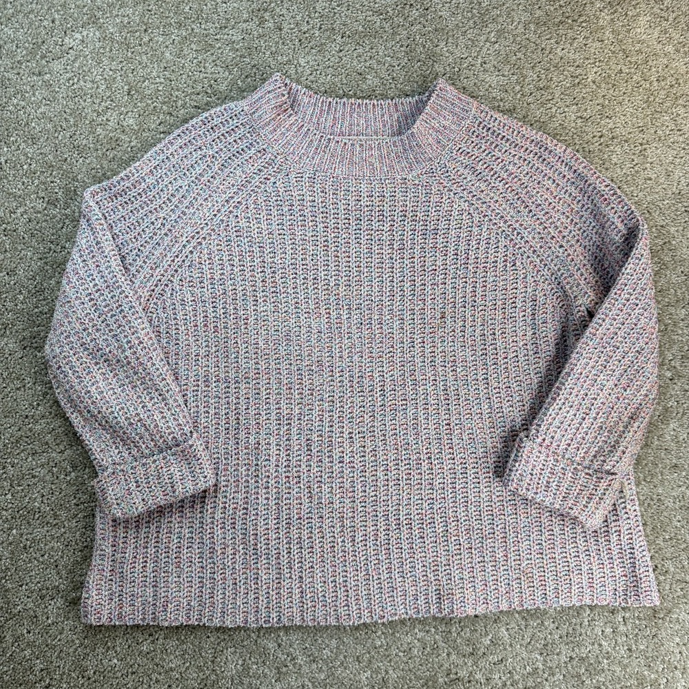 John Paul Richard Sweater Womens M Pink Waffle Knit Mock Neck Pullover Raglan